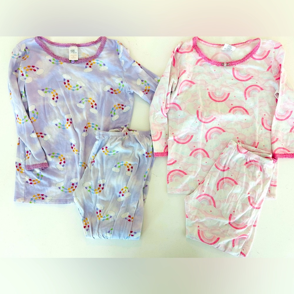 Kids Long Sleeve Pajama Set - Pink Rainbow & Lavender Unicorn Prints